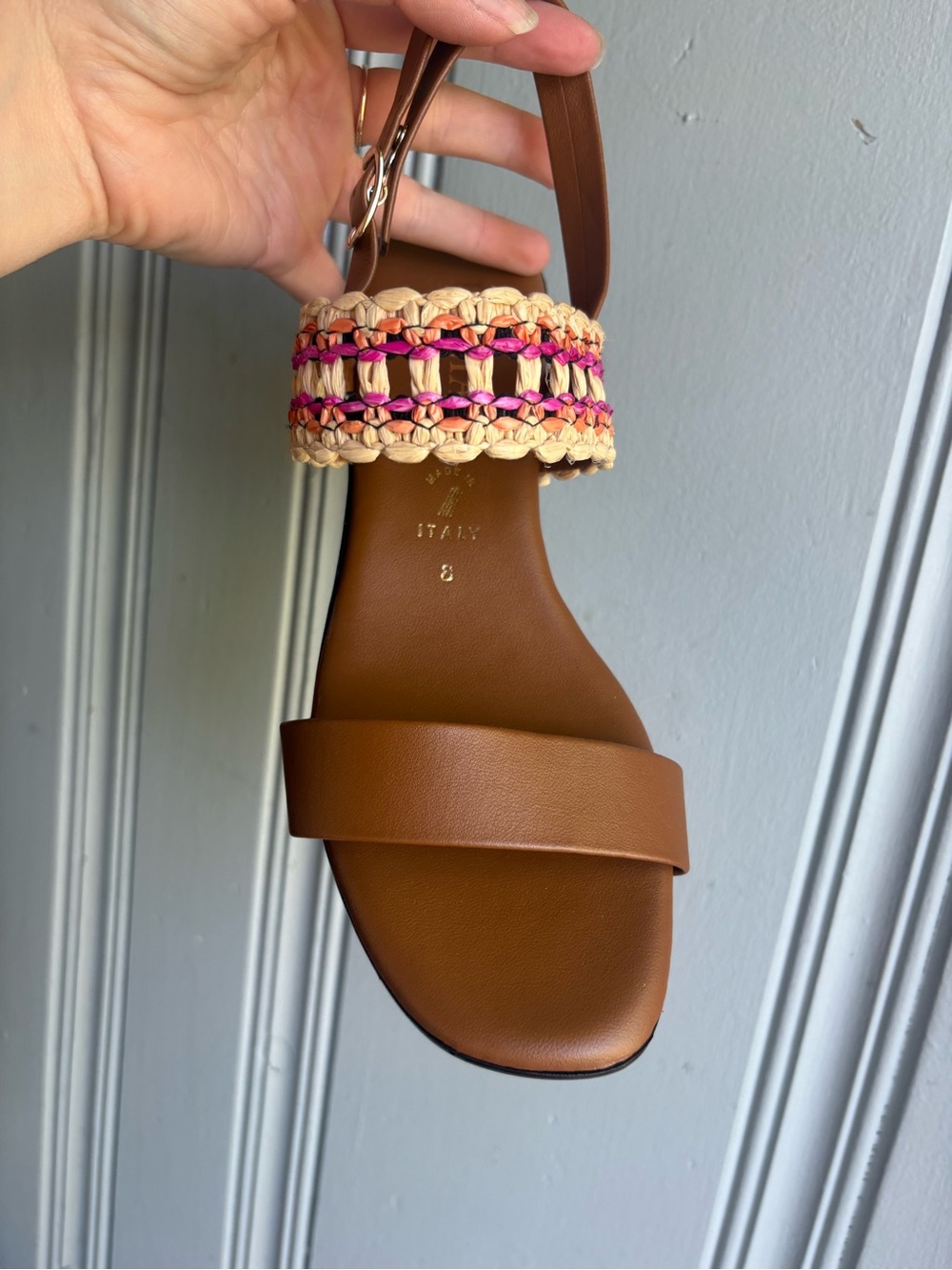Italian Shoemakers Brown Woven Strap Block Heel Sandals Brown/Pink Size 8 Womens - Picture 8 of 8